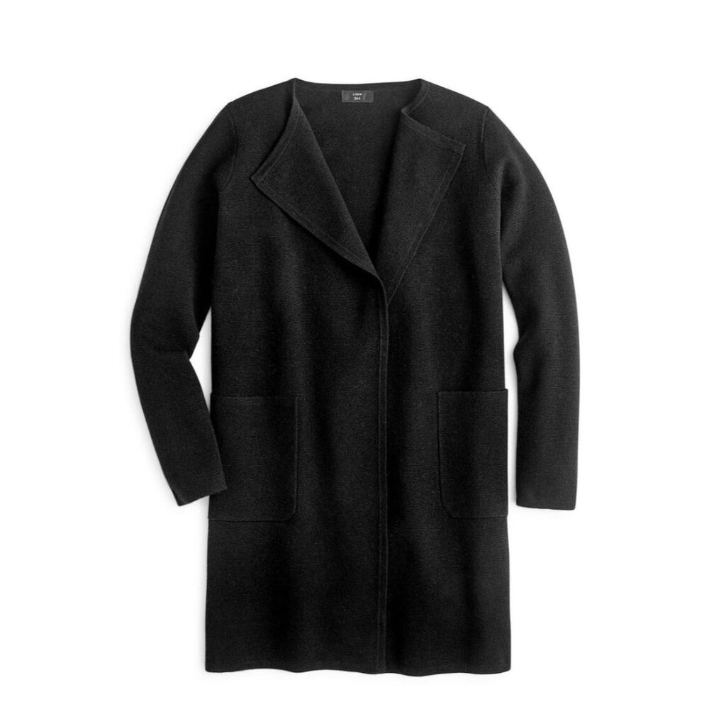 NWT J.Crew Juliette in Black Open-Front Knit Collarless Sweater Blazer XS